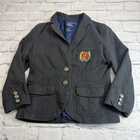 American Eagle Outfitters Jackets & Blazers - American Eagle Outfitters Dark Gray Blazer w/ Crest Patch. Preppy. Academia.90s.